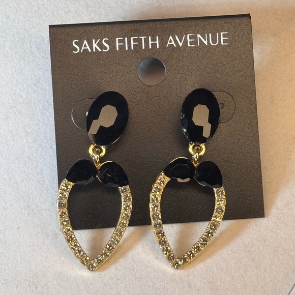 Glamorous Saks Fifth Avenue Black Crystal Statement Earrings 1.75in - Picture 2 of 6